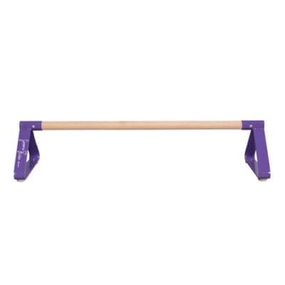 Simone Biles Mobile Pirouette Bar - a wooden bar capped with purple raisers on each side